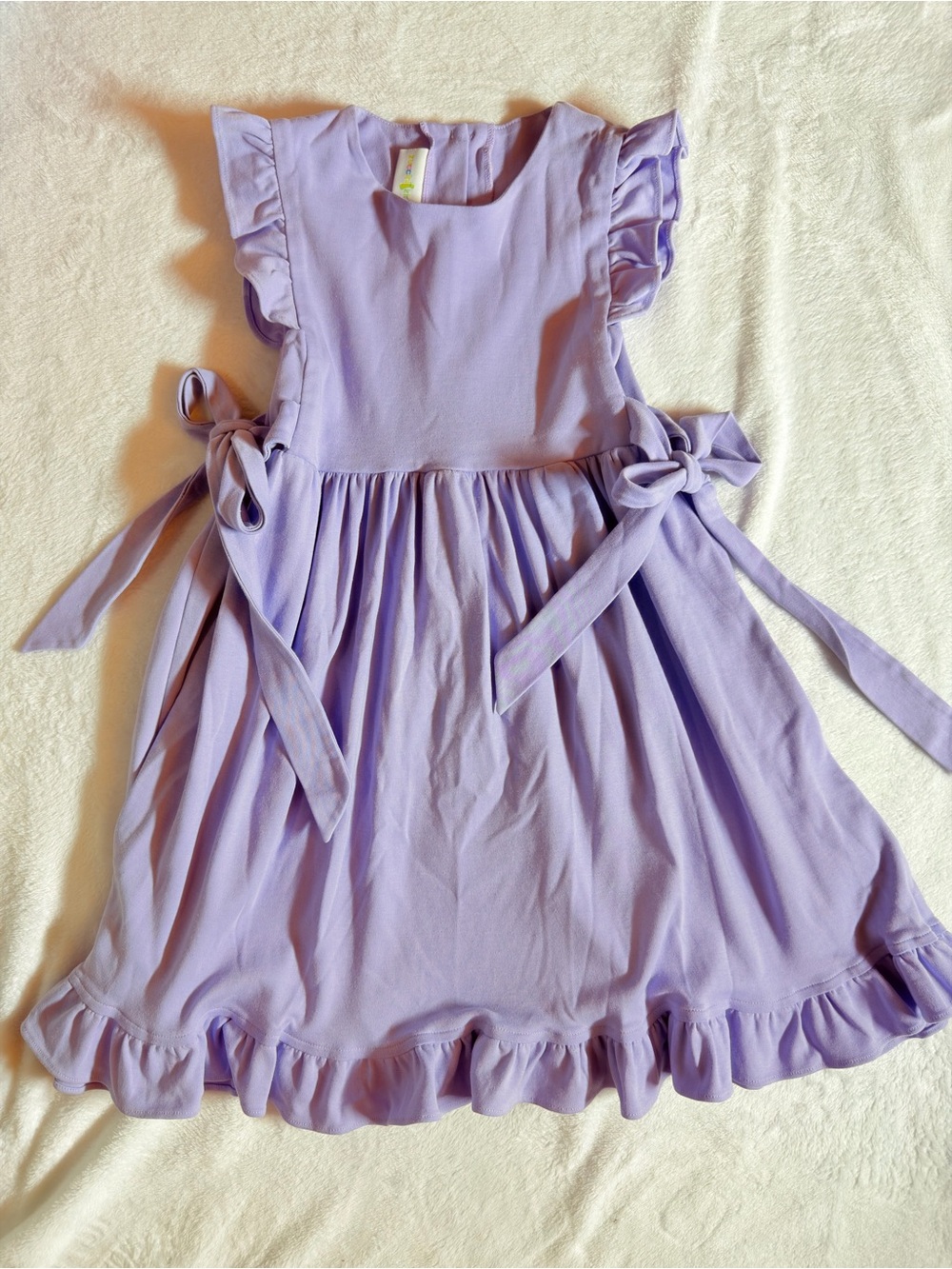 Zucchini kids light purple side tie bow ruffle hem knit dress 6